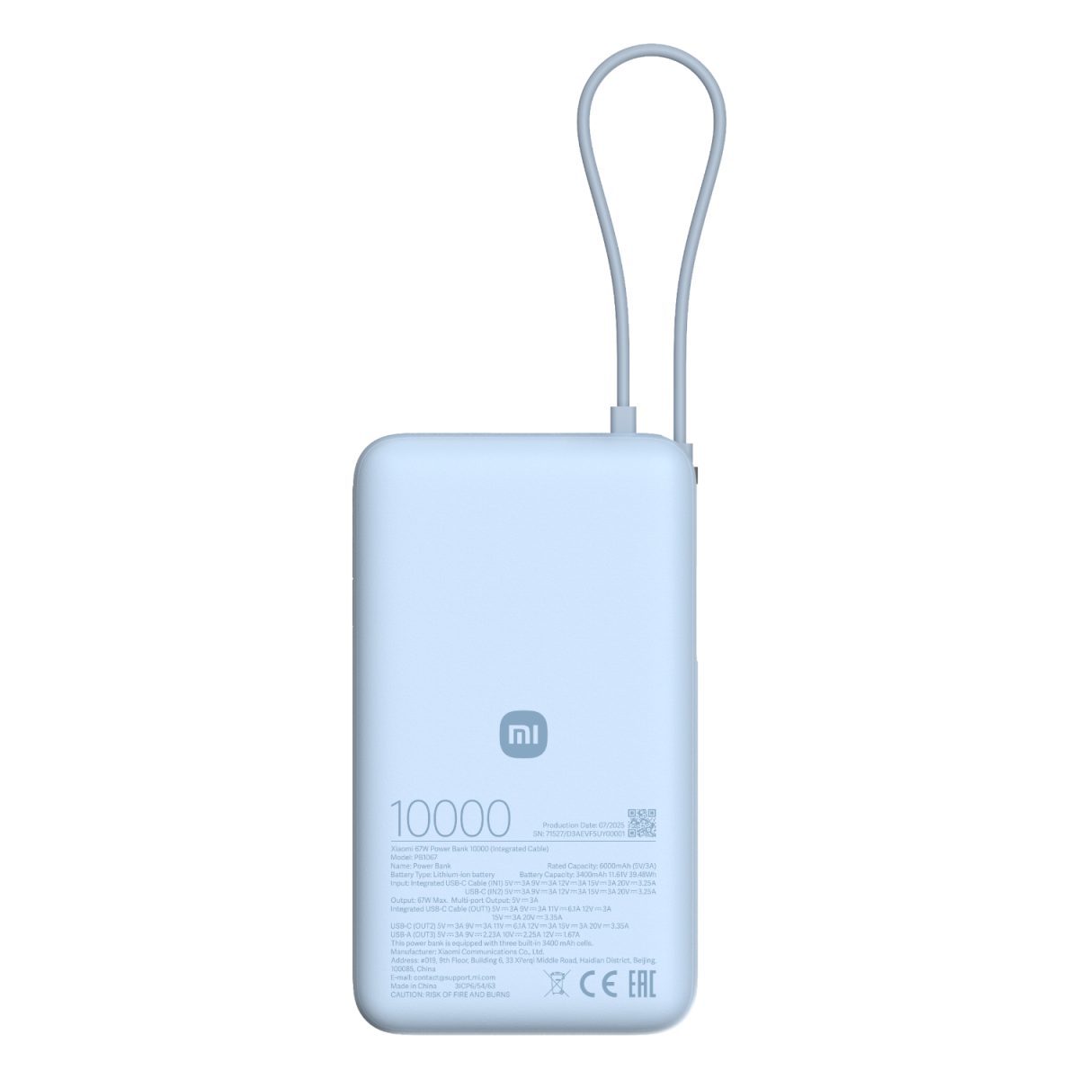 Xiaomi 67W Power Bank 10000mAh (Integrated Cable) - Ice Blue - Image 1