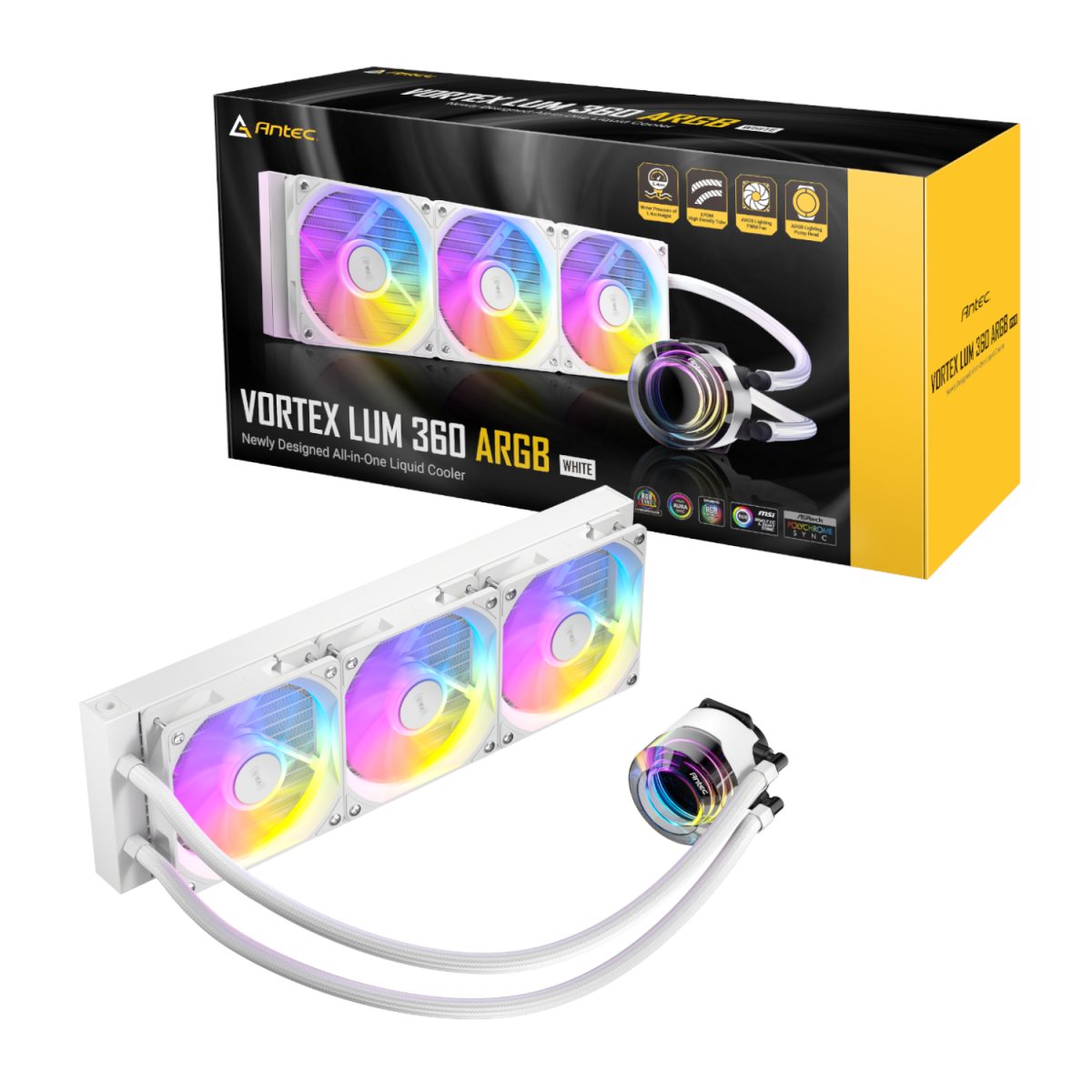 Antec VORTEX LUM 360 ARGB AIO CPU Liquid Cooler - White - Image 1