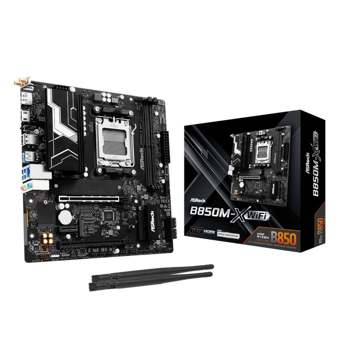B850M-XWIFI product image ASRock B850M-X WiFi AM5 Micro ATX Motherboard (DDR5, PCIe 5.0, Wi-Fi 6E) - Image 1