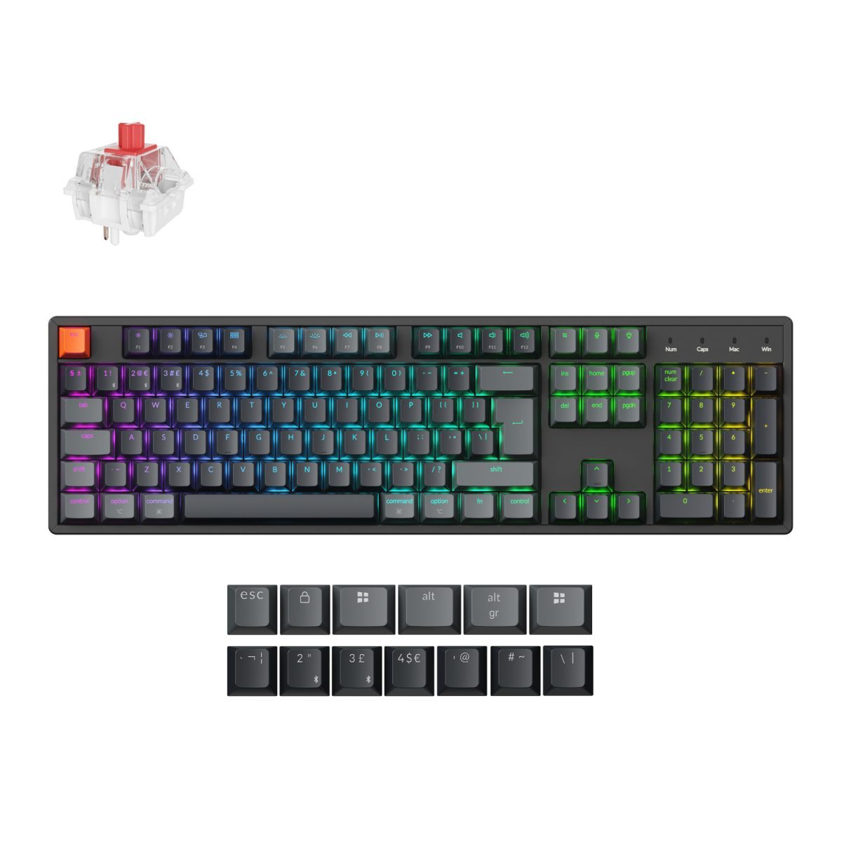 K10X-H1 product image Keychron K10 QMK Full-size RGB Wireless Custom Mechanical Keyboard V.2 (Super RED Switch) – Black - Image 1