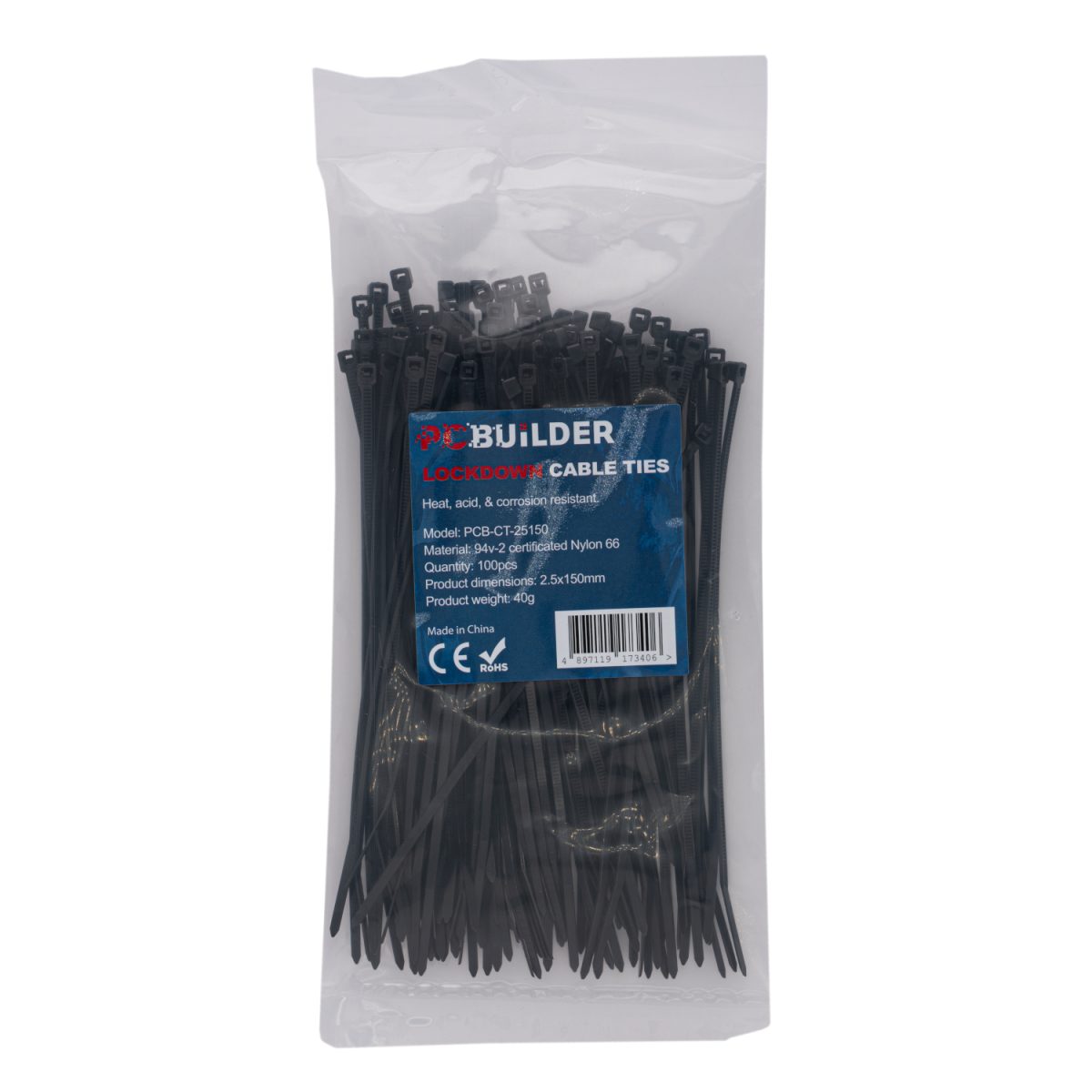 PCBuilder LOCKDOWN 150mm Cable Ties (100 pcs) - Black - Image 1