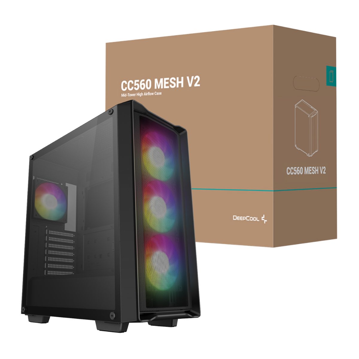 DeepCool CC560 MESH V2 ATX Mid Tower Airflow Gaming Chassis – Black - Image 1