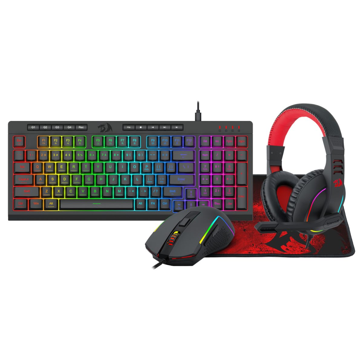 Redragon 4-in-1 Keyboard | Mouse | Mousepad | RGB Headset Gaming Combo - Image 1