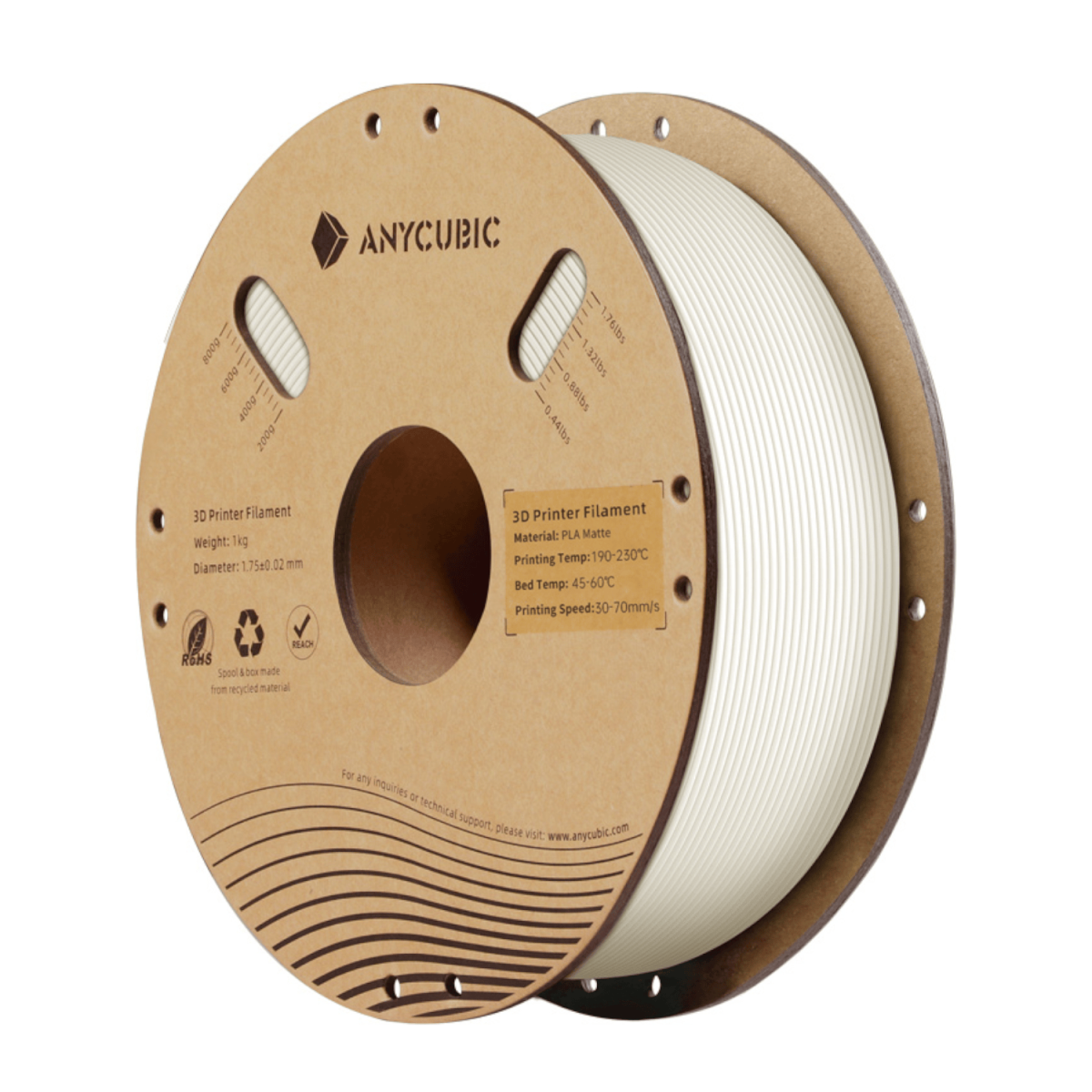 AHYGBW-10 product image Anycubic PLA Matte Filament 1kg - White - Image 1