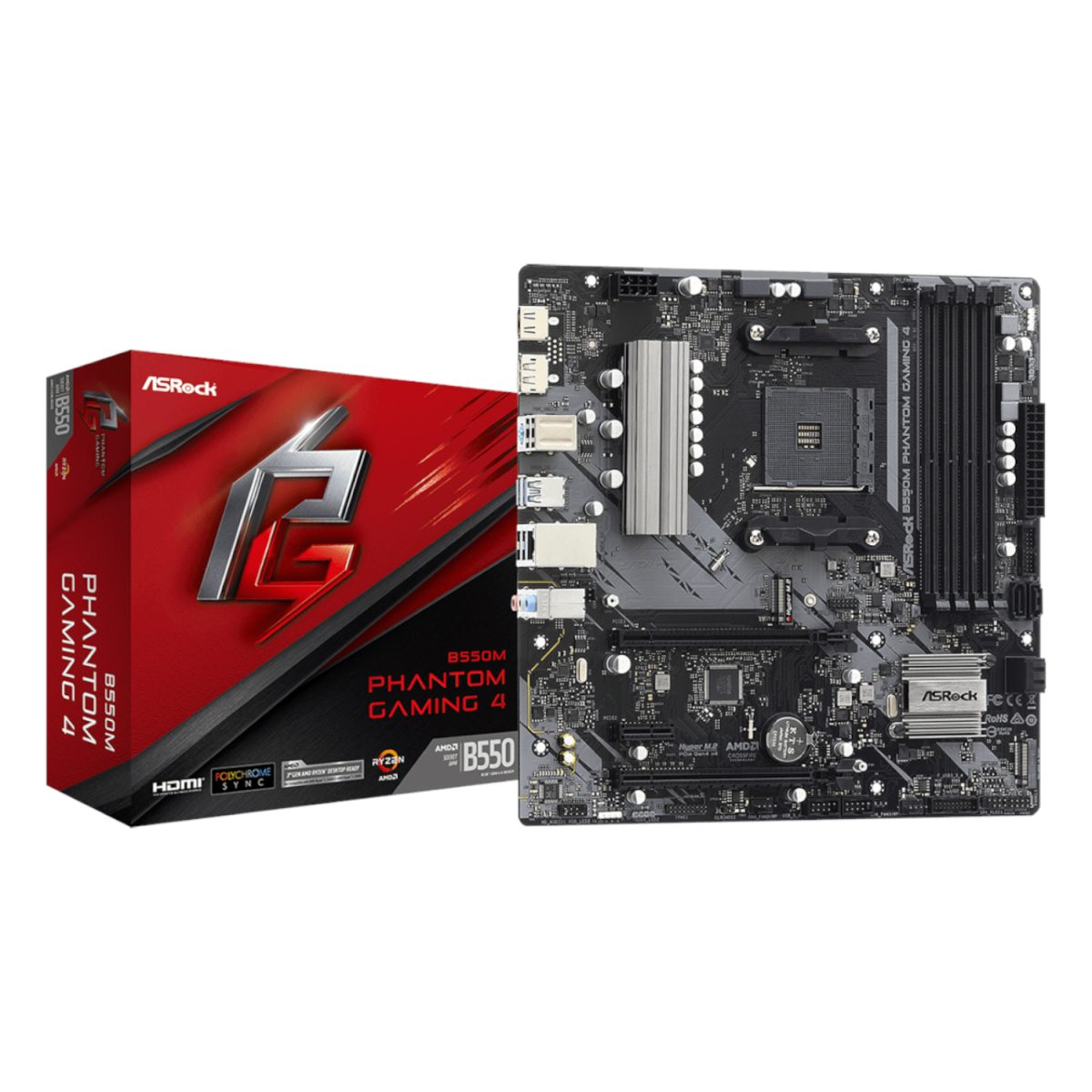 B550M PHANTOM GAMING 4 product image ASRock B550 Phantom Gaming 4 AM4 M-ATX Motherboard - Image 1
