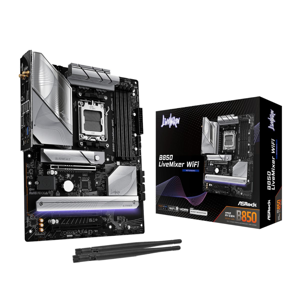 B850LIVEMIXERWIFI product image ASRock B850 LiveMixer WiFi AM5 ATX Gaming Motherboard - Image 1