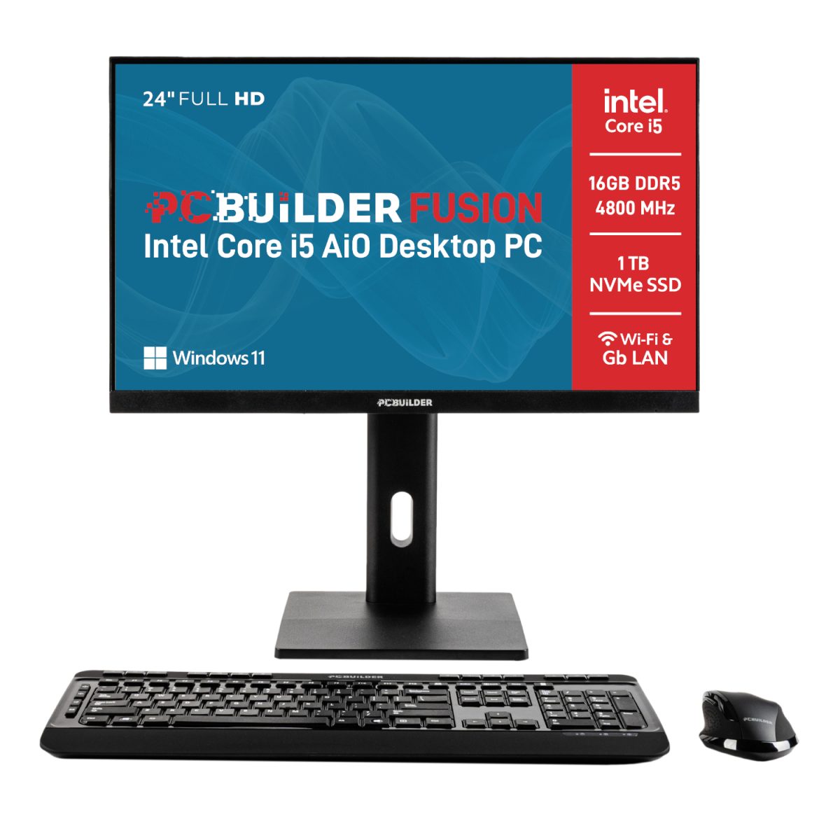 PCB-AIO-FIB24-I5161000-D5 product image PCBuilder FUSION 24" Intel Core i5-12400 16GB DDR5 1TB Windows 11 AiO Desktop PC - Image 1