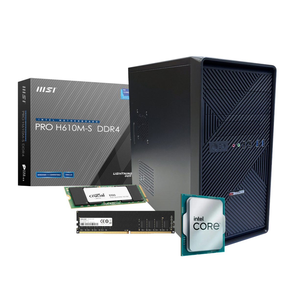 PCB_HOME_I38G-V4-T product image PCBUiLDER™ Intel Core i3-14100 HOME MASTER Windows 11 Desktop PC - Image 1