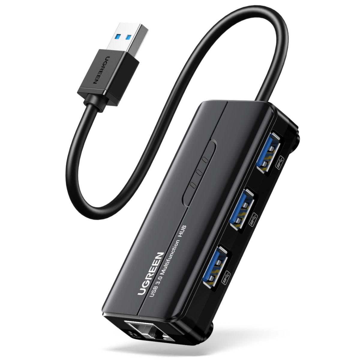 20265-20265 product image UGREEN USB Type-A Male to Ethernet Adapter with 3-Port USB Hub – Black - Image 1