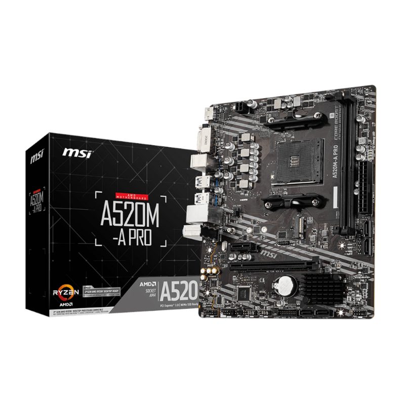 A520M-APRO product image MSI A520M-A PRO AM4 AMD MATX Gaming Motherboard - Image 1
