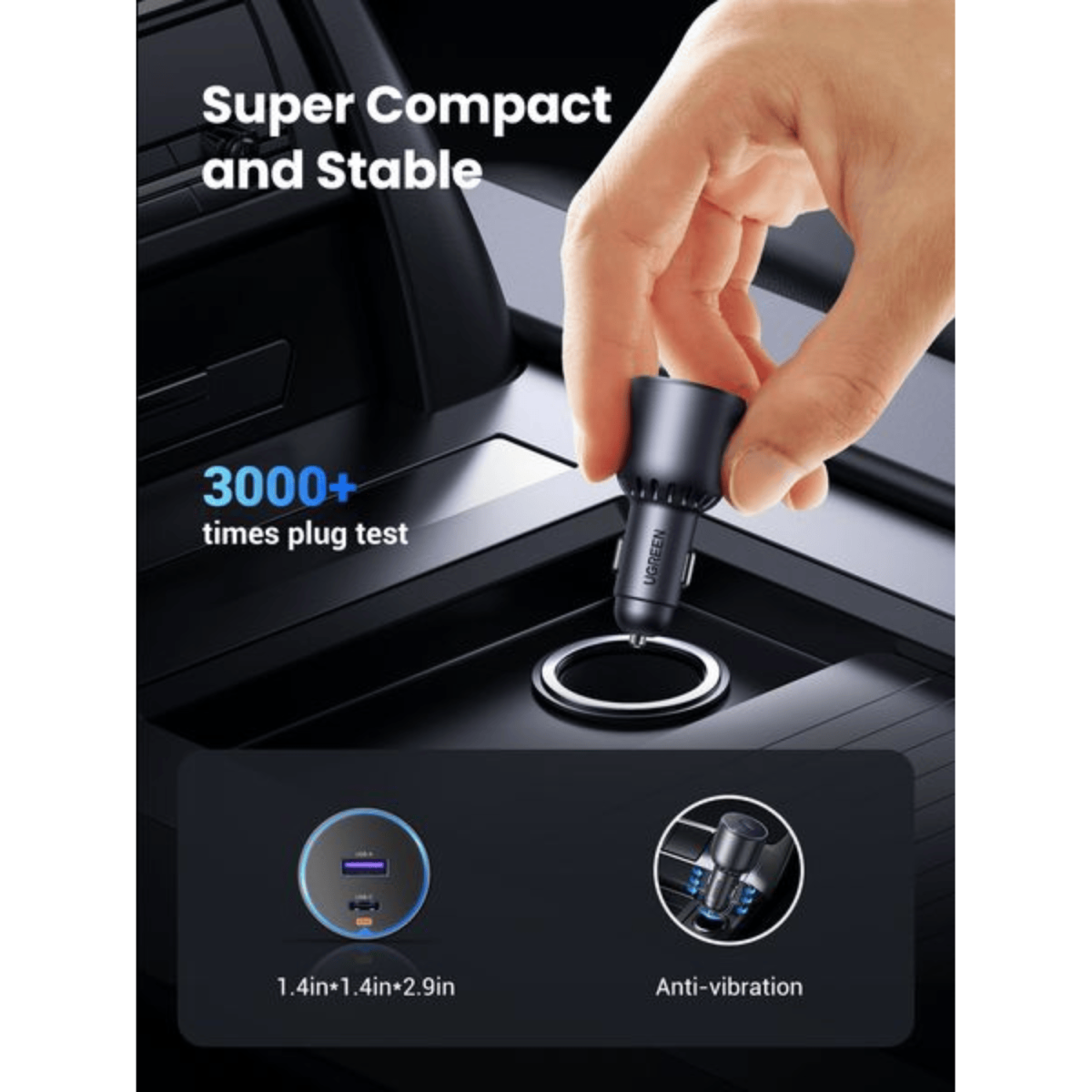 UGREEN 63W Type-C + USB A Fast Car Charger - Image 5