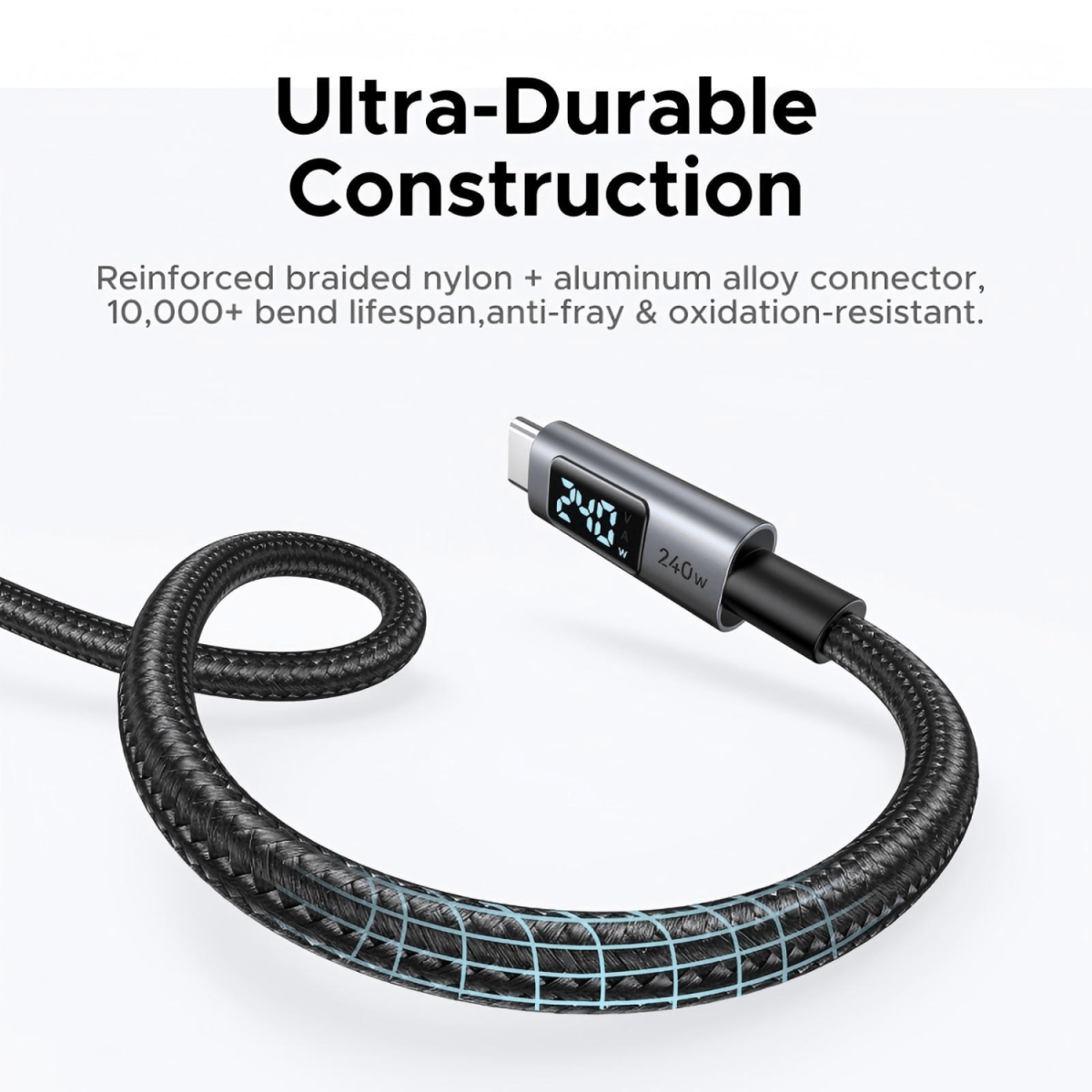 UGREEN 240W USB Type-C Cable with LED Display 1M - Image 5
