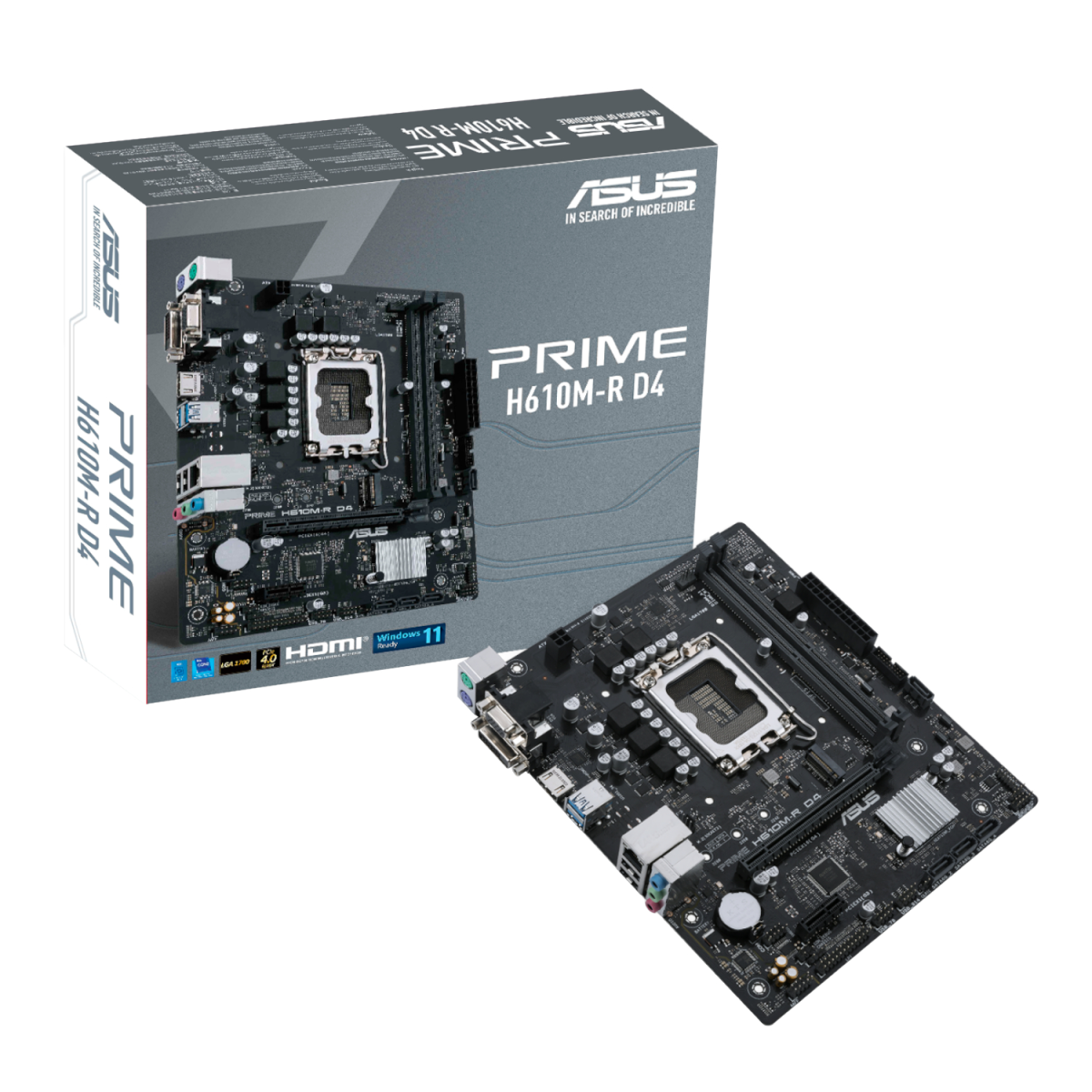 PRIME H610M-R D4 product image ASUS Prime H610M-R D4 LGA1700 M-ATX Motherboard - Image 1