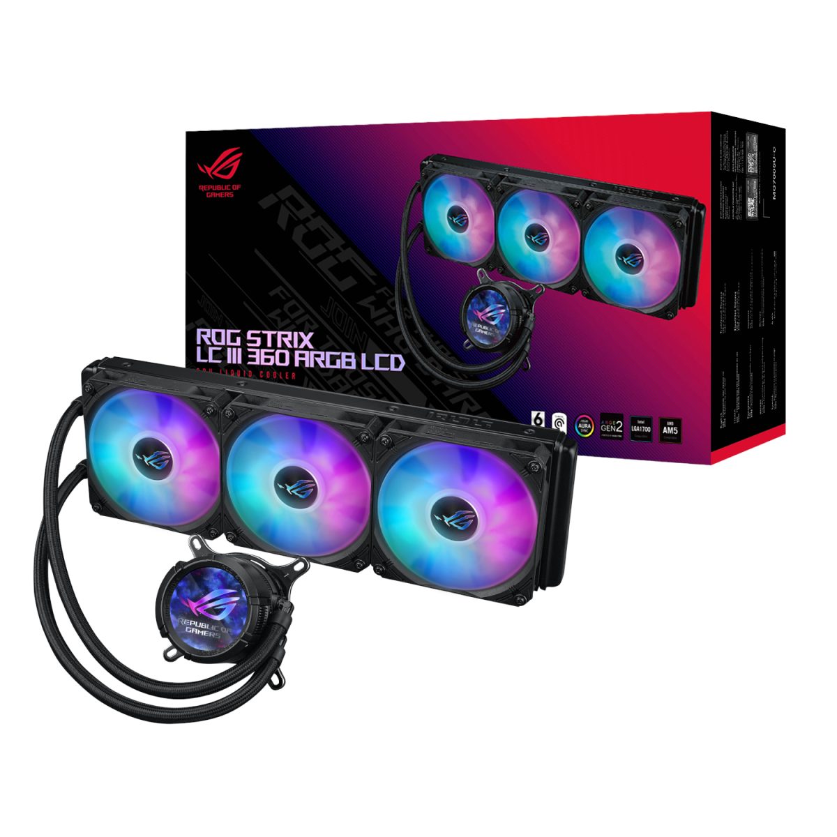 ROGSTRIXLCIII360ARGBLCD product image Asus ROG STRIX LC III 360 ARGB LCD All-in-one CPU Liquid Cooler - Black - Image 1