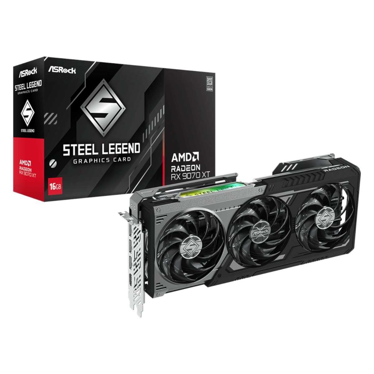 RX9070XTSTEELLEGENDDARK16 product image ASRock Radeon RX9070 XT Steel Legend Dark 16GB Graphics Card - Image 1